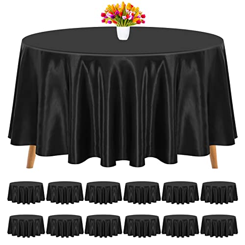 REWOMC Runde Tischdecke, 228 cm, schwarzer Satin-Stoff, Tischdecke für runde Tische, knitterfrei, waschbar, helle Seidentische, Kleidung für Hochzeit, Party, Esszimmer, Bankett, 12 Stück REWOMC Runde Tischdecke, 228 cm, schwarzer Satin-Stoff, Tischdecke für runde Tische, knitterfrei, waschbar, helle Seidentische, Kleidung für Hochzeit, Party, Esszimmer, Bankett, 12 Stück von REWOMC