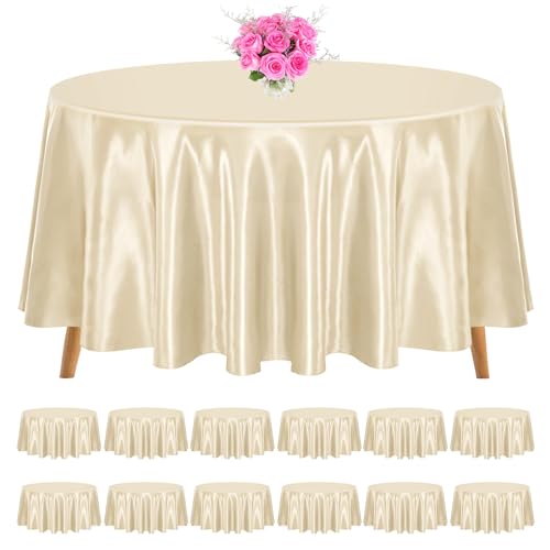 REWOMC Runde Tischdecke, 308 cm, champagnerfarben, Satin, für runden Tisch, knitterfrei, waschbar, helle Seide, Tischkleidung für Hochzeit, Party, Esstisch, Bankett, 12 Stück REWOMC Runde Tischdecke, 308 cm, champagnerfarben, Satin, für runden Tisch, knitterfrei, waschbar, helle Seide, Tischkleidung für Hochzeit, Party, Esstisch, Bankett, 12 Stück von REWOMC