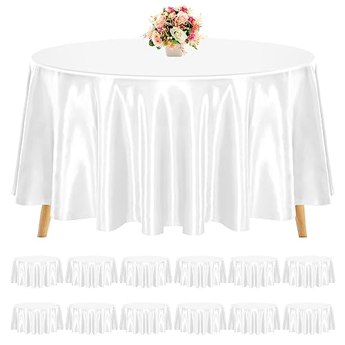 REWOMC Runde Tischdecke, Satin, 308 cm, für runden Tisch, knitterfrei, waschbar, helle Seide, Tischkleidung für Hochzeit, Party, Esstisch, Bankett, 12 Stück REWOMC Runde Tischdecke, Satin, 308 cm, für runden Tisch, knitterfrei, waschbar, helle Seide, Tischkleidung für Hochzeit, Party, Esstisch, Bankett, 12 Stück von REWOMC