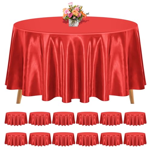 REWOMC Runde Tischdecke, Satin, für runde Tische, knitterfrei, waschbar, helle Seide, Tischdecken für Hochzeit, Party, Esstisch, Bankett, 274 cm, Rot, 12 Stück REWOMC Runde Tischdecke, Satin, für runde Tische, knitterfrei, waschbar, helle Seide, Tischdecken für Hochzeit, Party, Esstisch, Bankett, 274 cm, Rot, 12 Stück von REWOMC
