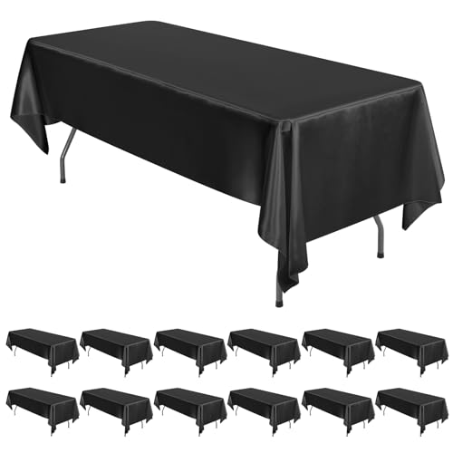 REWOMC Satin-Tischdecke, 144 x 274 cm, für rechteckige Tische, knitterfrei, waschbar, helle Seide, Tischdecken für Hochzeit, Party, Bankett, 12 Stück, Schwarz REWOMC Satin-Tischdecke, 144 x 274 cm, für rechteckige Tische, knitterfrei, waschbar, helle Seide, Tischdecken für Hochzeit, Party, Bankett, 12 Stück, Schwarz von REWOMC