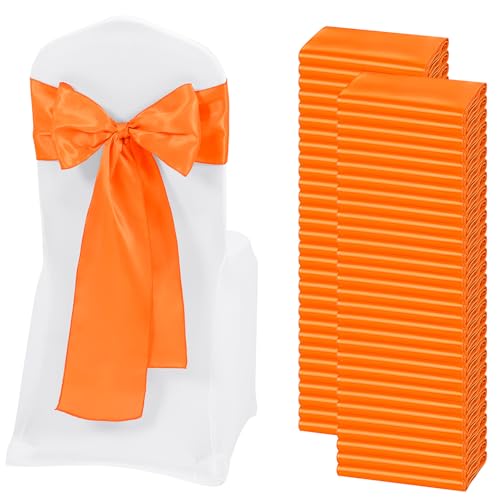 REWOMC Stuhlschärpen aus Satin, Schleifen, dekorativ, Stuhlhussenschärpen für Thanksgiving, Hochzeit, Weihnachten, Bankett, Party, Zuhause, Küche, Dekoration, 17,8 x 274,3 cm, Orange, 60 Stück REWOMC Stuhlschärpen aus Satin, Schleifen, dekorativ, Stuhlhussenschärpen für Thanksgiving, Hochzeit, Weihnachten, Bankett, Party, Zuhause, Küche, Dekoration, 17,8 x 274,3 cm, Orange, 60 Stück von REWOMC