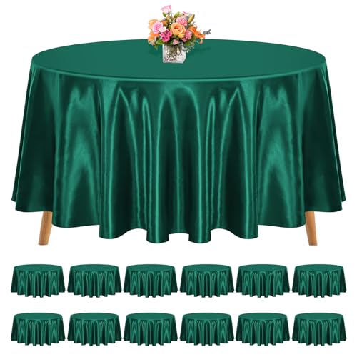 Runde Tischdecke, 12 Stück, 308 cm, Jägergrün, Satin-Stoff-Tischdecke für runde Tische, knitterfrei, waschbar, helle Seide, Tischdecken für Hochzeit, Party, Esstisch, Bankett Runde Tischdecke, 12 Stück, 308 cm, Jägergrün, Satin-Stoff-Tischdecke für runde Tische, knitterfrei, waschbar, helle Seide, Tischdecken für Hochzeit, Party, Esstisch, Bankett von REWOMC