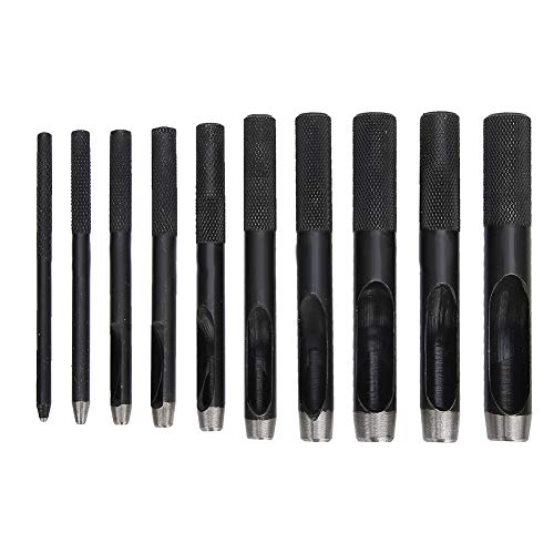 10PCS Leather Hole Punch Set | 1mm - 10mm Carbon Steel Hollow Punch for DIY Leather Craft/Belts/Fabric | Sturdy Heat - Treated Steel Punching Tool von REXVTNS
