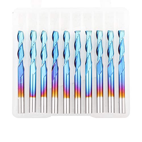 3.175x17mm Spiralrouter Bit Set | 10pcs Tungstenstahl CNC -Endmühle für Holz/Acryl/Leiter | Nano Blue Coated Ball Nase Bit für 3D -Schnitzen & Mahlen von REXVTNS