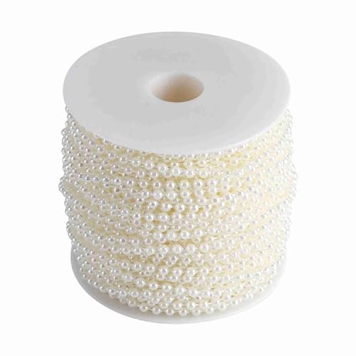 4mm Artificial Pearl Bead Curtain | 40m Roll for Wedding/Party/Home Decor | DIY Beaded Ornaments for Openings/Partitions | Adjustable Length, Beige & White (Beige) von REXVTNS
