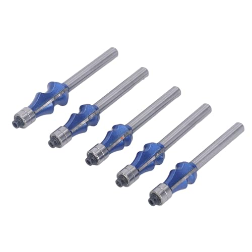 5PCS 1 / 4in Shank Router Bit Set | Double Bearing Tungsten Steel Milling Cutter for Woodworking / Slotting / Forming | Carbide Tips with Blue Coating for Chip Removal 5PCS 1 / 4in Shank Router Bit Set | Double Bearing Tungsten Steel Milling Cutter for Woodworking / Slotting / Forming | Carbide Tips with Blue Coating for Chip Removal von REXVTNS