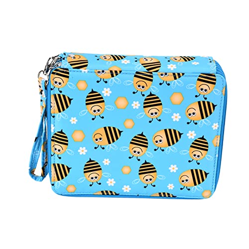 Bienenmuster Bleistiftspeichertasche | 127 Löcher mit hoher Kapazität Organizer für farbige Stifte/Make -up -Pinsel/Kunstbedarf | Stabiler Polyester mit eingedicktem Griff von REXVTNS