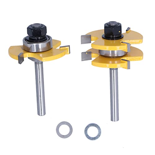T Type Router Bit Set 2Pcs | 3 Teeth Milling Cutter for Woodworking | Alloy Head for Smooth Cutting / Cabinet Door / Floor | 1 - 7 / 8in Diameter & 1 / 4in Cutting Area Depth (1/4 Inch) von REXVTNS
