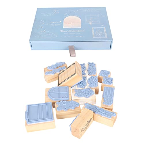 Wooden Rubber Stamp Set | 16 Delicate Stamps for DIY Crafts/Journals/Cards | Solid Beech Wood with Clear Imprint | Personalized Art & Scrapbooking (Type1) von REXVTNS