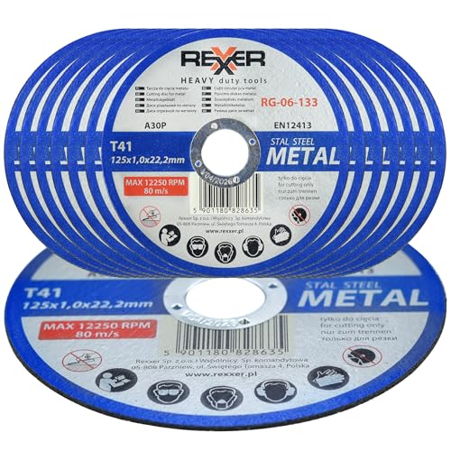 REXXER | Metalltrennscheibe | Korundscheibe | Für PVC und Kunststoffe | Zum Trennen von dickem und dünnem Material | Präzise | Verstärkt | Verschleißfest (METALL-TRENNSCHEIBE 125 X 1,0 MM 50 STÜCK) von REXXER HEAVY duty tools