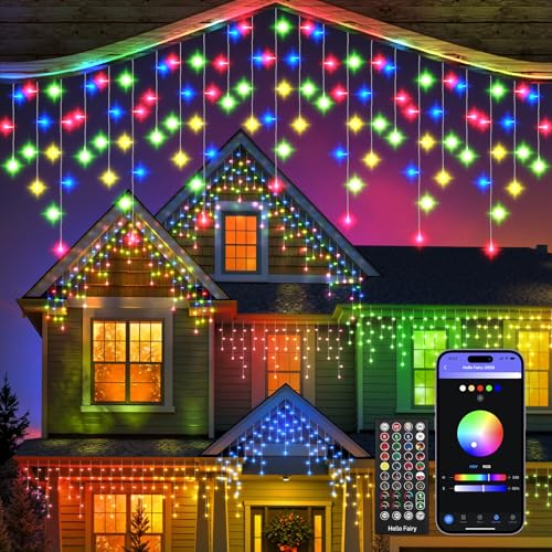 REYLAX 10M 299 LED Eisregen Lichterkette, RGB Color Chaning Lichterkette Außen, Smart Christmas lights, Intelligente Dynamische Deko, IP65 Wasserfest, Musiksynchronisierung, App Steuerung von REYLAX