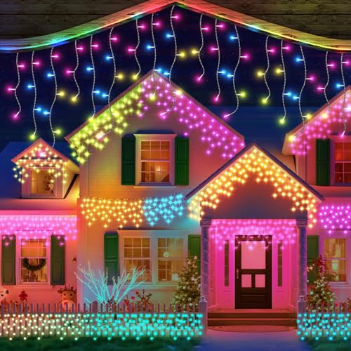 REYLAX 20M 598 LED Eisregen Lichterkette, RGB Color Chaning Lichterkette Außen, Smart Christmas lights, Intelligente Dynamische Deko, IP65 Wasserfest, Musiksynchronisierung, App Steuerung von REYLAX
