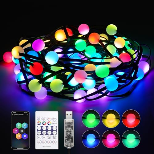 REYLAX Smart USB LED Kugel Lichterkette, 10M 66 LED RGB Lichterkette mit Fernbedienung IP65 Wasserdicht, Farbwechsel Lichterkette APP Sync Musik für Innen Garten Hochzeit Balkon Weihnachtsbaum REYLAX Smart USB LED Kugel Lichterkette, 10M 66 LED RGB Lichterkette mit Fernbedienung IP65 Wasserdicht, Farbwechsel Lichterkette APP Sync Musik für Innen Garten Hochzeit Balkon Weihnachtsbaum von REYLAX
