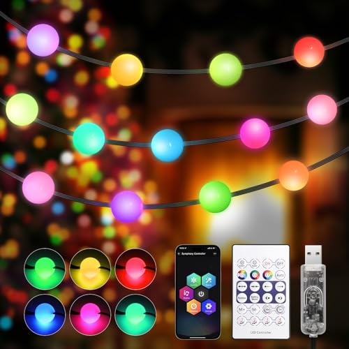 REYLAX Smart USB LED Kugel Lichterkette, 15M 99 LED RGB Lichterkette mit Fernbedienung IP65 Wasserdicht, Farbwechsel Lichterkette APP Sync Musik für Innen Garten Hochzeit Balkon Weihnachtsbaum REYLAX Smart USB LED Kugel Lichterkette, 15M 99 LED RGB Lichterkette mit Fernbedienung IP65 Wasserdicht, Farbwechsel Lichterkette APP Sync Musik für Innen Garten Hochzeit Balkon Weihnachtsbaum von REYLAX