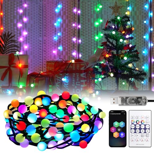 REYLAX Smart USB LED Kugel Lichterkette, 20M 132 LED RGB Mit Fernbedienung IP65 Wasserdicht, Farbwechsel APP Sync Musik für Innen Garten Hochzeit Balkon Weihnachtsbaum REYLAX Smart USB LED Kugel Lichterkette, 20M 132 LED RGB Mit Fernbedienung IP65 Wasserdicht, Farbwechsel APP Sync Musik für Innen Garten Hochzeit Balkon Weihnachtsbaum von REYLAX