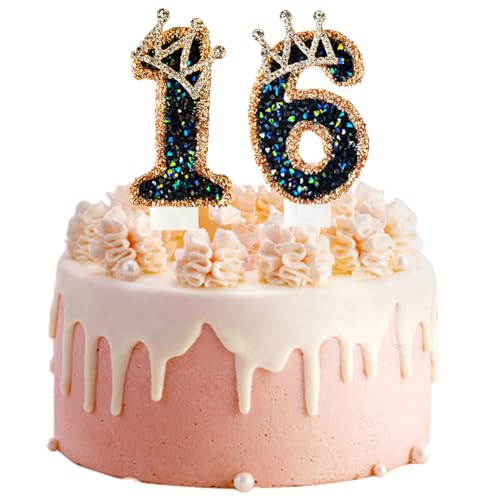 16. Geburtstag Kerzen, Schwarze Diamanten Geburtstag Digital Candle, Zahlen Geburtstagskerzen, Glitzer Zahlen Kerzen für Hochzeit Jahrestag Geburtstag Graduierung Party (16) von REYOK