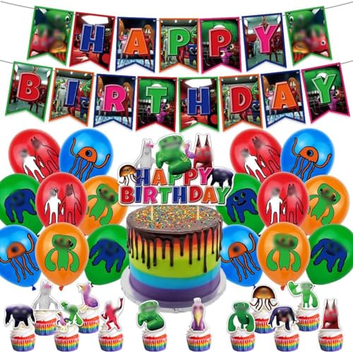30 Stück Garten Banban Luftballon Geburtstag Thema Ballons Kinder Partyzubehör Geburtstagsparty Dekoration Set Partygeschirr,Kindergeburtstag Tischdeko,Enthält,Cake Topper,Luftballons,Banner von REYOK