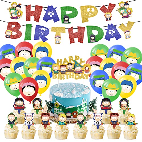34 Stück Southern Party Ballon Dekoration Anime Southern Thema Party Supplies Happy Birthday Banner Ballons Kinder Geburtstag Kuchen Toppers Dekorationen von REYOK