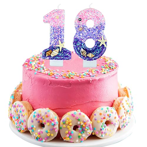 Geburtstagskerzen Zahlen 18, Rosa und Lila Kerzen Geburtstag Zahlenkerze, Meerjungfrau Geburtstag Kerzen, Geburtstagskerzen Kinder für Torte, Geburtstagsdeko für Geburtstagsfeier (18) von REYOK