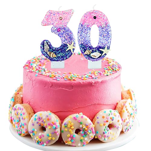 Geburtstagskerzen Zahlen 30, Rosa und Lila Kerzen Geburtstag Zahlenkerze, Meerjungfrau Geburtstag Kerzen, Geburtstagskerzen Kinder für Torte, Geburtstagsdeko für Geburtstagsfeier (30) von REYOK