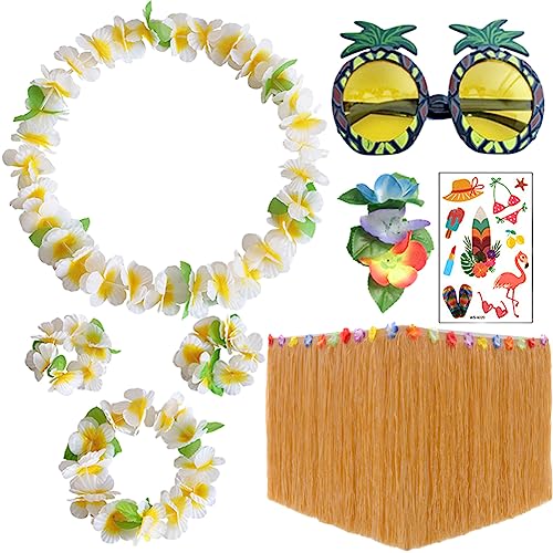 REYOK 7PCS Hawaii Party Dekoration Kit,Hawaii Luau Tischröcke,Hawaiianische Armband Brillen, Haarspange und Ananas Sonnenbrille Party Dekoration Tropical Beach Set für DIY Garten Beach Party Dekor von REYOK