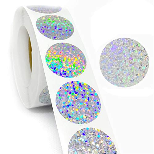 Silber Sparkle runde Aufkleber, Valentinstag Liebe Glitterfolie Metallic runde Aufkleber Glänzende holographische Etiketten Selbstklebende Scrapbooking Party Favours (500 Stück/Rolle) von REYOK