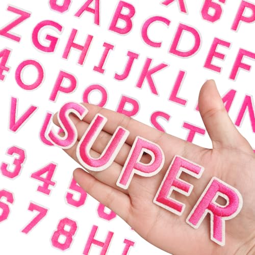 144 Stück Buchstaben zum Aufbügeln für Stoff, Alphabet bestickter Aufnäher A-Z, Zahlen Patch 0–9, Buchstaben und Zahlen zum Aufbügeln für Kleidung, Hut, Jeans (Rosa) von RF-patch