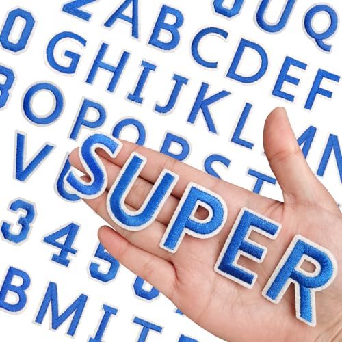 144 Stück Buchstaben zum Aufbügeln für Stoff, Alphabet bestickter Aufnäher A-Z, Zahlen Patch 0–9, Buchstaben und Zahlen zum Aufbügeln für Kleidung, Hut, Jeans (blau) von RF-patch