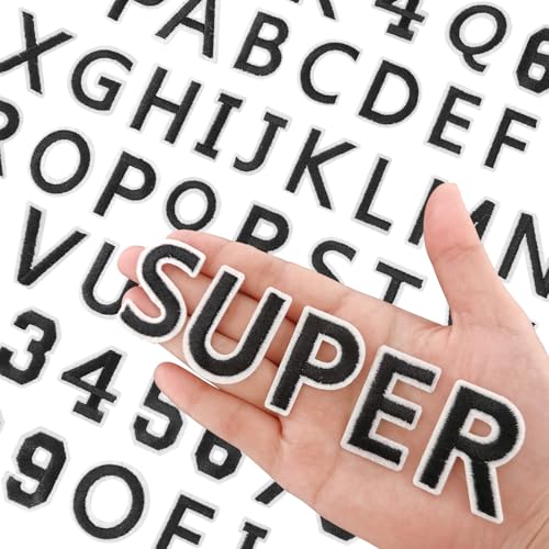 144 Stück Buchstaben zum Aufbügeln für Stoff, Alphabet bestickter Aufnäher A-Z, Zahlen Patch 0–9, Buchstaben und Zahlen zum Aufbügeln für Kleidung, Hut, Jeans (schwarz) von RF-patch
