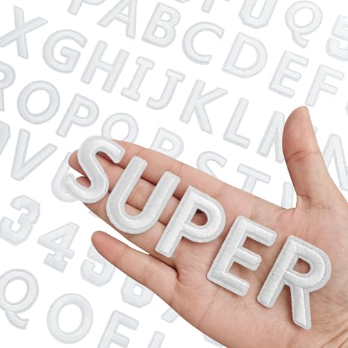 144 Stück Buchstaben zum Aufbügeln für Stoff, Alphabet bestickter Aufnäher A-Z, Zahlen Patch 0–9, Buchstaben und Zahlen zum Aufbügeln für Kleidung, Hut, Jeans (weiß) von RF-patch