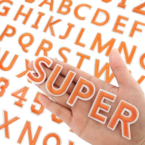144 Stück Buchstaben zum Aufbügeln für Stoff, Alphabet bestickter Aufnäher A-Z, Zahlenaufnäher 0–9, Buchstaben und Zahlen zum Aufbügeln für Kleidung, Hut, Jeans (Orange) von RF-patch