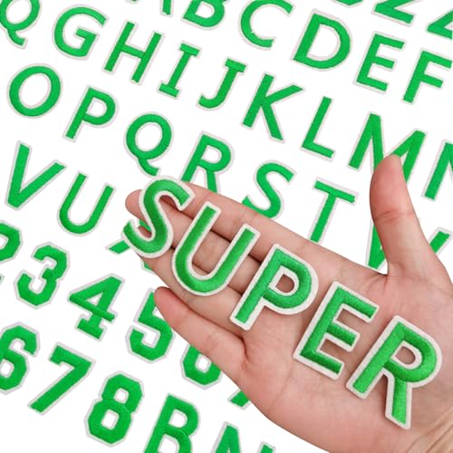 144 Stück Buchstaben zum Aufbügeln für Stoff, Alphabet bestickter Aufnäher A-Z, Zahlenaufnäher 0–9, Buchstaben und Zahlen zum Aufbügeln für Kleidung, Hut, Jeans (grün) von RF-patch