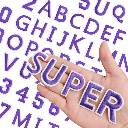 144 Stück Buchstaben zum Aufbügeln für Stoff, Alphabet bestickter Aufnäher A-Z, Zahlenaufnäher 0–9, Buchstaben und Zahlen zum Aufbügeln für Kleidung, Hut, Jeans (lila) von RF-patch