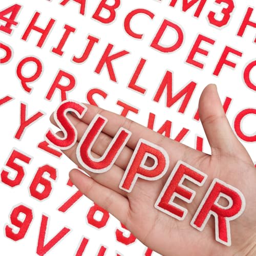 144 Stück Buchstaben zum Aufbügeln für Stoff, Alphabet bestickter Aufnäher A-Z, Zahlenaufnäher 0–9, Buchstaben und Zahlen zum Aufbügeln für Kleidung, Hut, Jeans (rot) von RF-patch