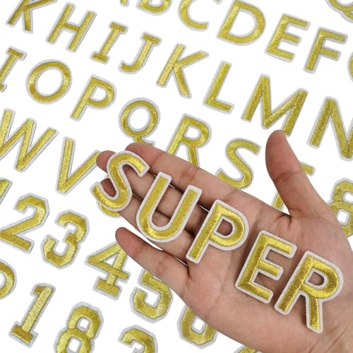 72 Stück Buchstaben zum Aufbügeln für Stoff, Alphabet bestickter Aufnäher A-Z, Zahlen Patch 0–9, Buchstaben und Zahlen zum Aufbügeln für Kleidung, Hut, Jeans (Gold) von RF-patch