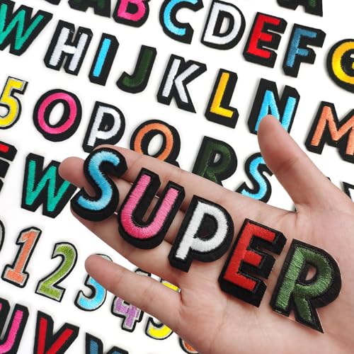 72 Stück Buchstaben zum Aufbügeln für Stoff, Alphabet bestickter Aufnäher A-Z, Zahlenaufnäher 0–9, Buchstaben und Zahlen zum Aufbügeln für Kleidung, Hut, Jeans (Farbe) von RF-patch