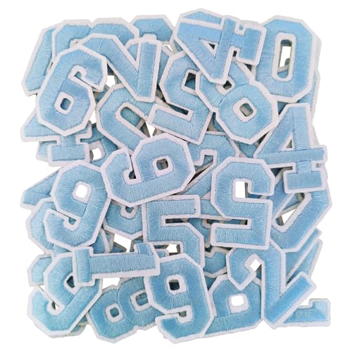 Aufnäher zum Aufbügeln, bestickte Zahlen, zum Aufbügeln für Kleidung, Kleid, Hut, Jeans, Hellblau, 50 Stück von RF-patch