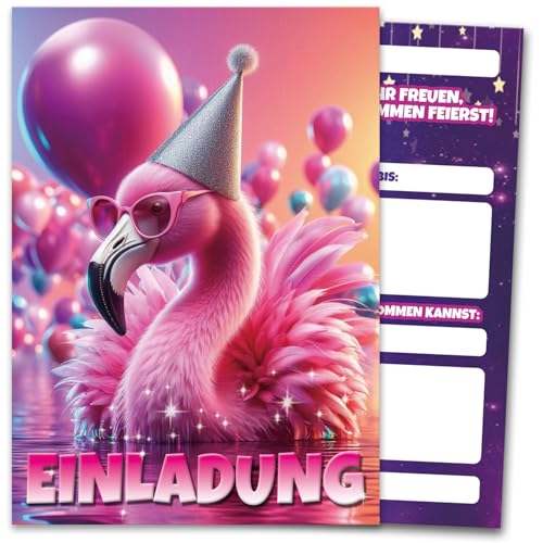 RFBEUTEL 12 Stück Flamingo Einladungskarten Kindergeburtstag Mädchen Lässige Schwimmbad Poolparty Einladung Geburtstag Einladungen von RFBEUTEL