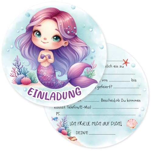 RFBEUTEL 12x runde Einladungskarten Meerjungfrau Mädchen Partyeinladungen Party Einladung RFBEUTEL 12x runde Einladungskarten Meerjungfrau Mädchen Partyeinladungen Party Einladung von RFBEUTEL