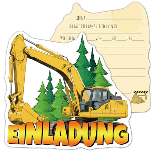 RFBEUTEL 12x Bagger Einladungskarten Kindergeburtstag Junge Einladungskarten Geburtstagseinladungen Einladungen für Jungen und Mädchen Geburtstagsfeier Kinderparty von RFBEUTEL