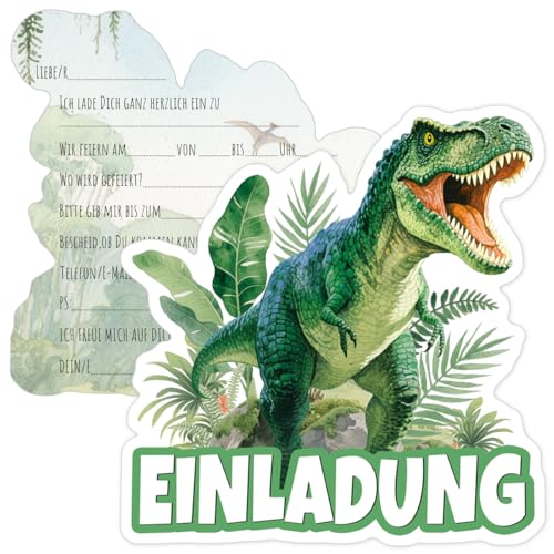 RFBEUTEL 12x Einladungskarten Kindergeburtstag Dinosaur Partyeinladungen Einladung für Einschulung Kinder Mädchen Jungen Geburtstagseinladungen Geburtstagsfeier Kinderparty Dino von RFBEUTEL