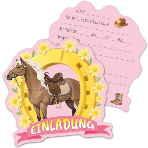 RFBEUTEL 12x Einladungskarten Kindergeburtstag Pferde Partyeinladungen Einladung für Einschulung Kinder Mädchen Jungen Geburtstagseinladungen Geburtstagsfeier Kinderparty Dino von RFBEUTEL