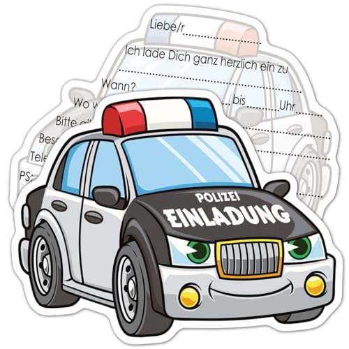 RFBEUTEL Einladungskarten Polizei 12 Stk. Kindergeburtstag Einladung Karte Geburtstag zum Ausfüllen Polizist Geburtstagseinladungen Partyeinladungen für Kinder Junge Mädchen von RFBEUTEL