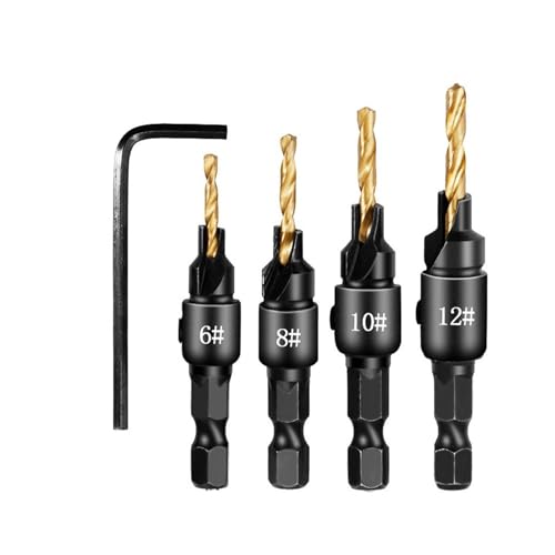 Senkbohrer-Set, Zimmerei-Bohrer-Set, Bohren von Pilotlöchern for Schraubengrößen, Bohren von Holzbearbeitungswerkzeugen(4pcs Golden) von RFDRR