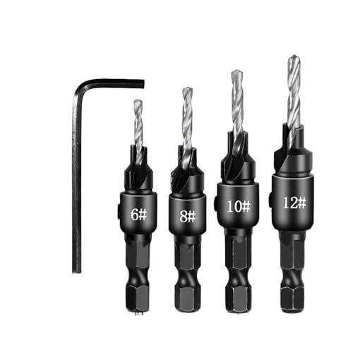 Senkbohrer-Set, Zimmerei-Bohrer-Set, Bohren von Pilotlöchern for Schraubengrößen, Bohren von Holzbearbeitungswerkzeugen(4pcs Silver) von RFDRR