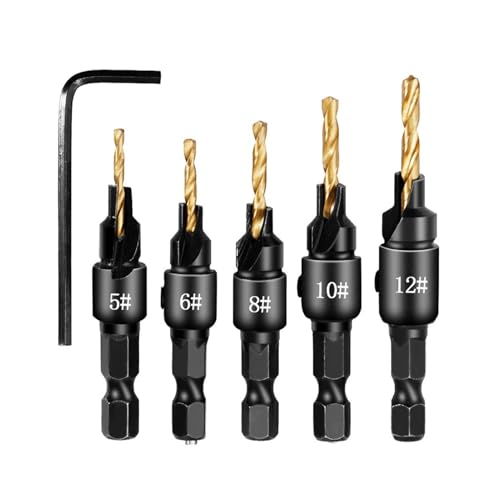 Senkbohrer-Set, Zimmerei-Bohrer-Set, Bohren von Pilotlöchern for Schraubengrößen, Bohren von Holzbearbeitungswerkzeugen(5pcs Golden) von RFDRR
