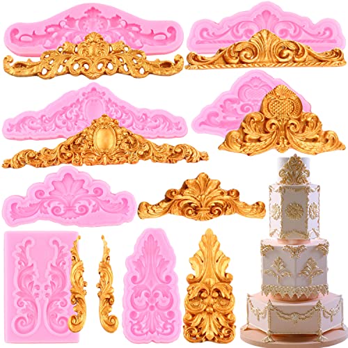 RFGHAC Barock Stil Curlicues Scroll Spitze Fondant Silikonformen Spitze Rand Süßigkeiten Form für Cupcake Topper Kuchen Dekorieren Polymer Clay Schokolade Gum Paste 7 Stück von RFGHAC