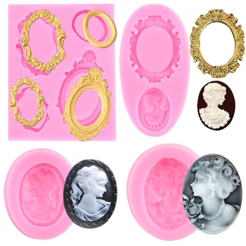 RFGHAC Cameo Bilderrahmen Silikonform Lady Avatar Fotorahmen Fondant Formen Vintage Rahmen Formen für Kuchen Dekorieren Cupcake Topper Candy Chocolate Gum Paste Polymer Clay 4 Stück von RFGHAC