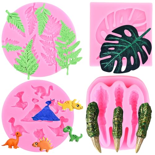 RFGHAC Dinosaurier Silikonform Dinosaurier Klaue Fondant Formen Tropische Blatt Farn Blätter Schokoladenform Monstera Blätter Form für Süßigkeiten Kuchen Dekorieren Cupcake Topper Gummipaste Polymer von RFGHAC